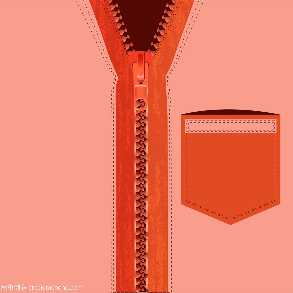 男裝橙色襯衫口袋和拉鏈。矢量